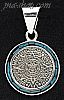 Sterling Silver Aztec Sun Calendar Charm Pendant w/Synth Blue St