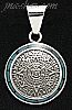 Sterling Silver Aztec Sun Calendar Charm Pendant w/Synth Blue St